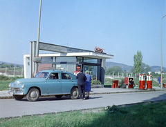 Magyarország, 1968, UVATERV, színes, benzinkút, FSO Warszawa, Fortepan #94716