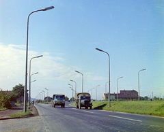 Magyarország, Budapest XI., a Balatoni út és az M1-M7 bevezető szakasza a Budaörsi út irányából nézve., 1968, UVATERV, színes, teherautó, ZIL-márka, Csepel-márka, Budapest, Fortepan #94782