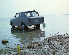 Magyarország,Balaton, Trabant 601 típusú személygépkocsi., 1971, UVATERV, színes, Trabant-márka, vödör, Trabant 601, rendszám, autómosás, Fortepan #94936