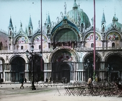 Olaszország, Velence, Szent Márk tér és székesegyház., 1910, Magyar Földrajzi Múzeum / Diagyűjtemény, Bazilika, színezett kép, Fortepan #95016