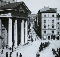 Olaszország, Trieszt, Piazza della Borsa, Tözsdepalota (Palazzo della Borsa)., 1910, Magyar Földrajzi Múzeum / Diagyűjtemény, Osztrák-Magyar Monarchia, Fortepan #95039