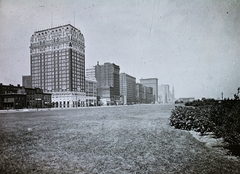 Amerikai Egyesült Államok, Illinois állam, Chicago, Michigan Avenue a Grant Park felől nézve., 1910, Magyar Földrajzi Múzeum / Diagyűjtemény, szálloda, felhőkarcoló, sugárút, Benjamin Marshall-terv, Fortepan #95080