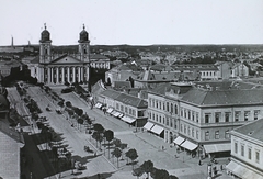 Hungary, Debrecen, Piac utca, szemben a Református Nagytemplom., 1912, Magyar Földrajzi Múzeum / Diagyűjtemény, Classicism, pediment, bird's eye view, Károly Rabl-design, Mihály Péchy-design, Fortepan #95151