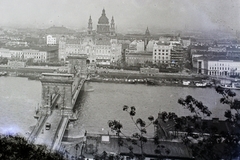 Magyarország, Budapest I., kilátás a budai Várból a Széchenyi Lánchíd és a Bazilika felé., 1909, Magyar Földrajzi Múzeum / Kerekes J. Zoltán, városkép, látkép, Duna, Budapest, függőhíd, William Tierney Clark-terv, Fortepan #95231