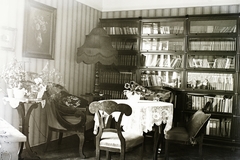 1930, Schermann Ákos, Schermann Szilárd, bookcase, interior, lampshade, Fortepan #95702