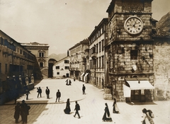 Montenegró, Kotor, Trg od Oružja, jobbra az óratorony., 1905, Schermann Ákos, toronyóra, óratorony, Fortepan #95735