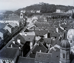 Romania,Transylvania, Brașov, a város látképe, háttérben a Fellegvár., 1908, Magyar Földrajzi Múzeum / Erdélyi Mór cége, roof, bird's eye view, Fortepan #96255