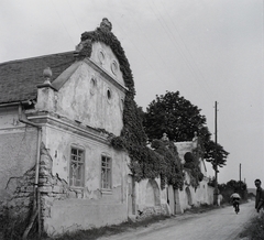 Magyarország, Balatonfüred, Arácsi út 94., Gombás-kúria., 1955, Kotnyek Antal, kerékpár, utcakép, épületkár, repkény, képarány: négyzetes, Fortepan #96507