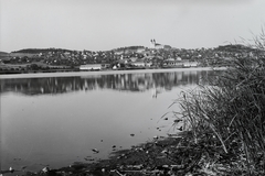 Magyarország,Balaton, Tihany, Belső-tó, szemben a Bencés Apátság., 1958, Kotnyek Antal, templom, látkép, barokk-stílus, kolostor, major, bencés rend, Wittwer Márton-terv, Fortepan #96535