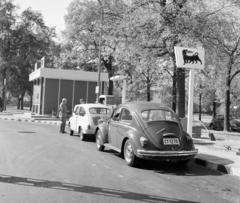 Magyarország, Budapest XIV., Ajtósi Dürer sor., 1970, UVATERV, benzinkút, Zastava 750, Volkswagen Bogár, Agip-márka, Budapest, Fortepan #96700