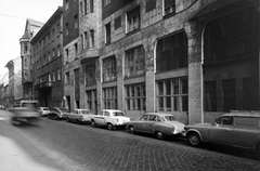 Magyarország, Budapest VII., Síp utca a Dohány utcától a Wesselényi utca felé nézve., 1966, UVATERV, utcakép, Moszkvics-márka, kockakő, automobil, Wartburg 311/312, Opel Rekord, rendszám, Budapest, FSO Warszawa, Moszkvics 407, Fortepan #96727