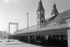 Magyarország, Budapest V., Március 15. tér az Erzsébet híd felé nézve, jobbra az Erzsébet híd lehajtója és a Belvárosi templom., 1965, UVATERV, Budapest, Fortepan #96776