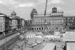 Magyarország, Budapest VIII., Blaha Lujza tér, metróépítés., 1965, UVATERV, víztorony, metróépítés, palatető, árkád, Budapest, Fortepan #96797