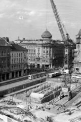 Magyarország, Budapest VIII., Blaha Lujza tér, metróépítés., 1965, UVATERV, építkezés, daru, metróépítés, Budapest, Fortepan #96799