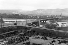 Magyarország, Budapest XIII., Árpád híd pesti hídfő, szemben a Margit-sziget és Óbuda., 1968, UVATERV, Budapest, Duna-híd, Sávoly Pál-terv, Kossalka János-terv, gerenda híd, Károly Széchy-terv, Fortepan #96905