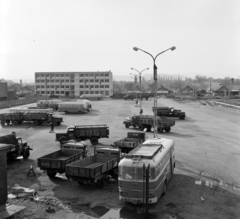 Hungary, Miskolc, Szondi György utca, a 3. sz. AKÖV (később Borsod Volán) telephelye., 1964, UVATERV, bus, Hungarian brand, commercial vehicle, Ikarus-brand, ZIL-brand, trailer, Zuk-brand, Csepel-brand, ÁMG-brand, Csepel D450, TEFU-organisation, semitrailer, Fortepan #97043