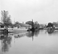 Magyarország,Balaton, Siófok, a kikötő hátsó öble, balra a Jókai motoros személyhajó., 1965, UVATERV, Jókai hajó, Fortepan #97136