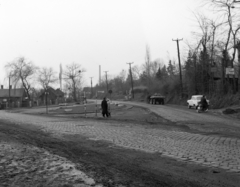 Magyarország, Miskolc, tapolcai elágazás., 1967, UVATERV, lovaskocsi, utcakép, Moszkvics-márka, buszmegálló, Fortepan #97258