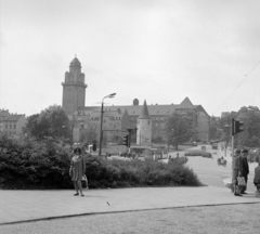 Németország, Plauen, Postplatz, háttérben az Új Városháza tornya., 1971, UVATERV, utcakép, életkép, NDK, Fortepan #98119