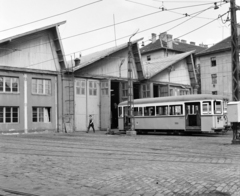 Magyarország, Budapest XI., Bartók Béla út 135., Füzesi Árpád Főműhely., 1974, UVATERV, villamos, BKV-szervezet, villamos pótkocsi, Budapest, remíz, Fortepan #98666