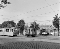 Magyarország, Budapest XI., Bartók Béla út 137., Kelenföld kocsiszin., 1974, UVATERV, teherautó, villamos, Muki villamos, rendszám, viszonylattábla, áramszedő, felsővezeték, pályaszám, Budapest, remíz, Fősped, viszonylatszám, Fortepan #98668