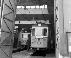 Hungary, Budapest II., Budakeszi út 9-11., Szépilona kocsiszín., 1975, UVATERV, tram, Ganz-brand, destination sign, Budapest, carbarn, public transport line number, Fortepan #98835