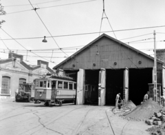 Hungary, Budapest IX., Könyves Kálmán körút, Ferencváros kocsiszín., 1975, UVATERV, tram, destination sign, snow sweeper, Budapest, carbarn, public transport line number, Fortepan #98875