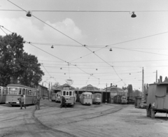 Hungary, Budapest IV., Pozsonyi utca, Angyalföld kocsiszín., 1975, UVATERV, tram, destination sign, depot, Budapest, carbarn, public transport line number, Fortepan #98895