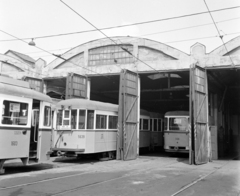 Hungary, Budapest IV., Pozsonyi utca, Angyalföld kocsiszín., 1975, UVATERV, tram, BKV-organisation, destination sign, depot, Budapest, carbarn, public transport line number, Fortepan #98901