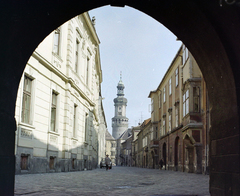 Magyarország, Sopron, Tűztorony a Kolostor utcából nézve., 1973, UVATERV, színes, Fortepan #99283