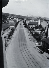 Hungary, Óbuda, Budapest III., Bécsi út - San Marco utca elágazása a Nagyszombat utca felől fényképezve., 1942, Kurutz Márton, street view, tram, picture, rails, Budapest, Fortepan #9935