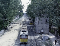 Magyarország, Szeged, Pulz utca az Izabella-hídról nézve., 1977, UVATERV, színes, villamos, FVV CSM-2/CSM-4, viszonylatszám, Fortepan #99421