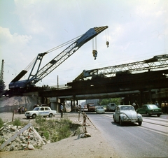 Magyarország, Budapest X.,Budapest IX., Üllői út a Népliget felől az Ecseri út felé nézve., 1981, UVATERV, színes, daru, Lada-márka, Volkswagen Bogár, rendőrjármű, VAZ 2101, Budapest, iskolai egyenruha, Fortepan #99557